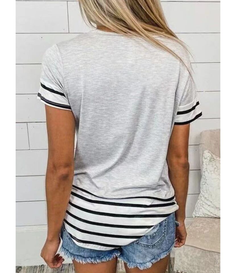Leopard Pocket Stripe Panel Round Neck Tshirt